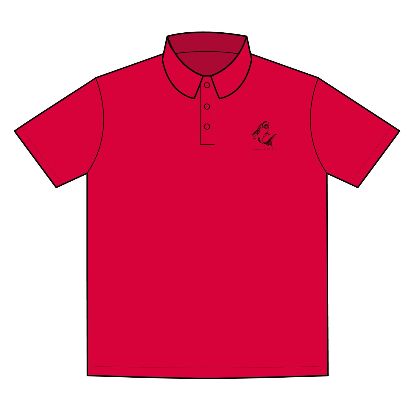 Hand-Drawn Shark Performance Polo | Moisture-Wicking Nautical Style | Heart & Harbor