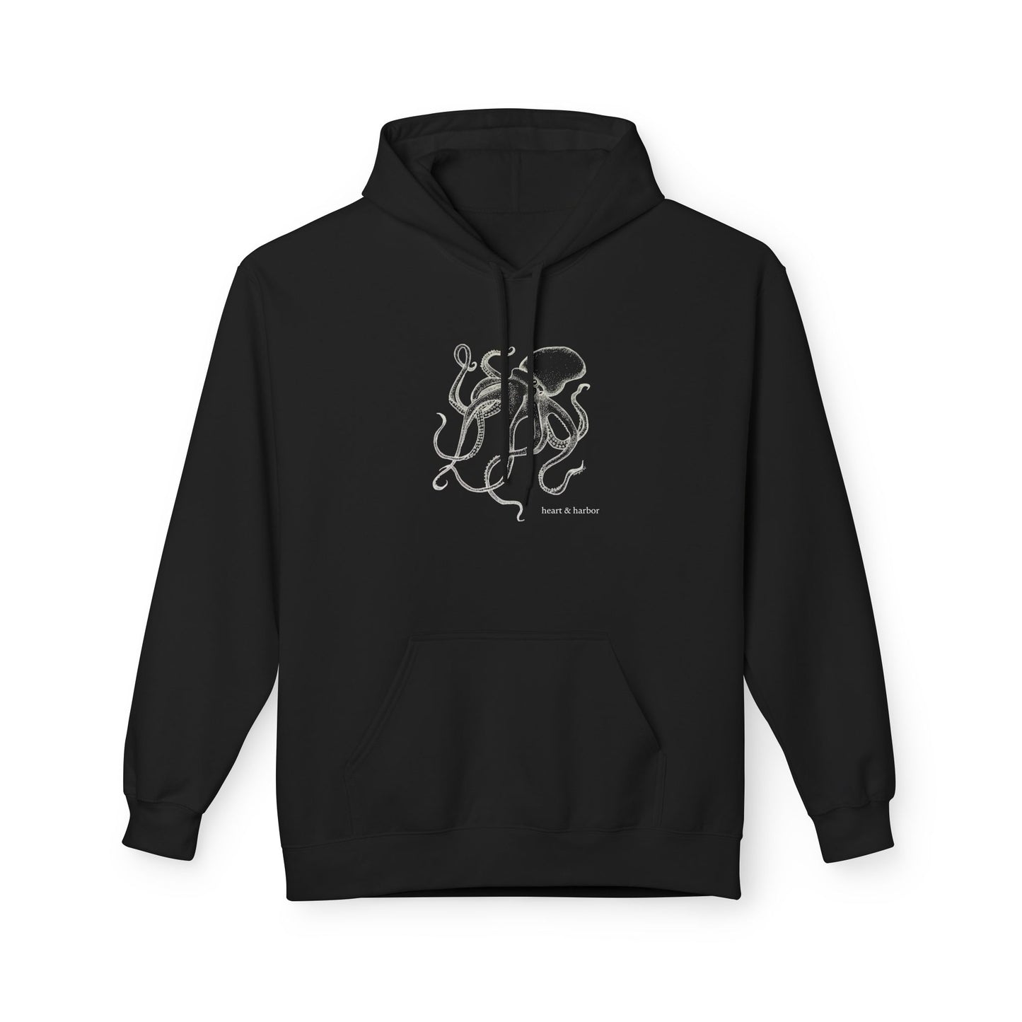 Octopus Hoodie - Hand-Drawn - Unisex Nautical Sea Life Sweatshirt - Black