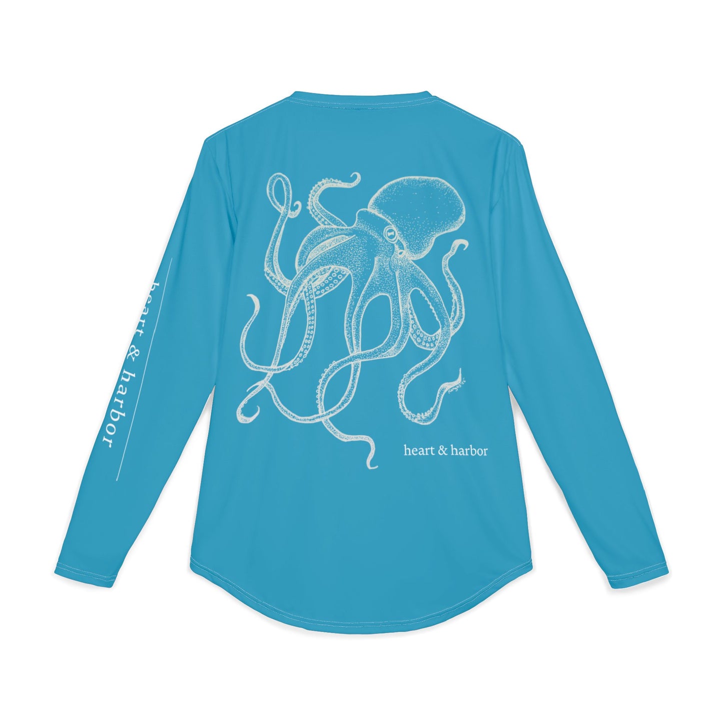 Octopus UV Sun Protection Shirt: Hand-Drawn, Quick-Dry Long Sleeve Beach & Boating Tee (Turquoise)