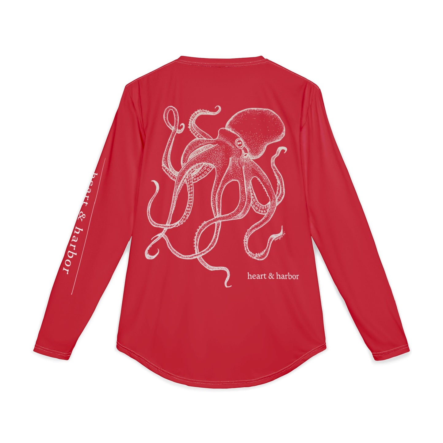 Octopus UV Sun Protection Shirt - Hand-Drawn - Long Sleeve Fishing & Beach Tee - Dark Red