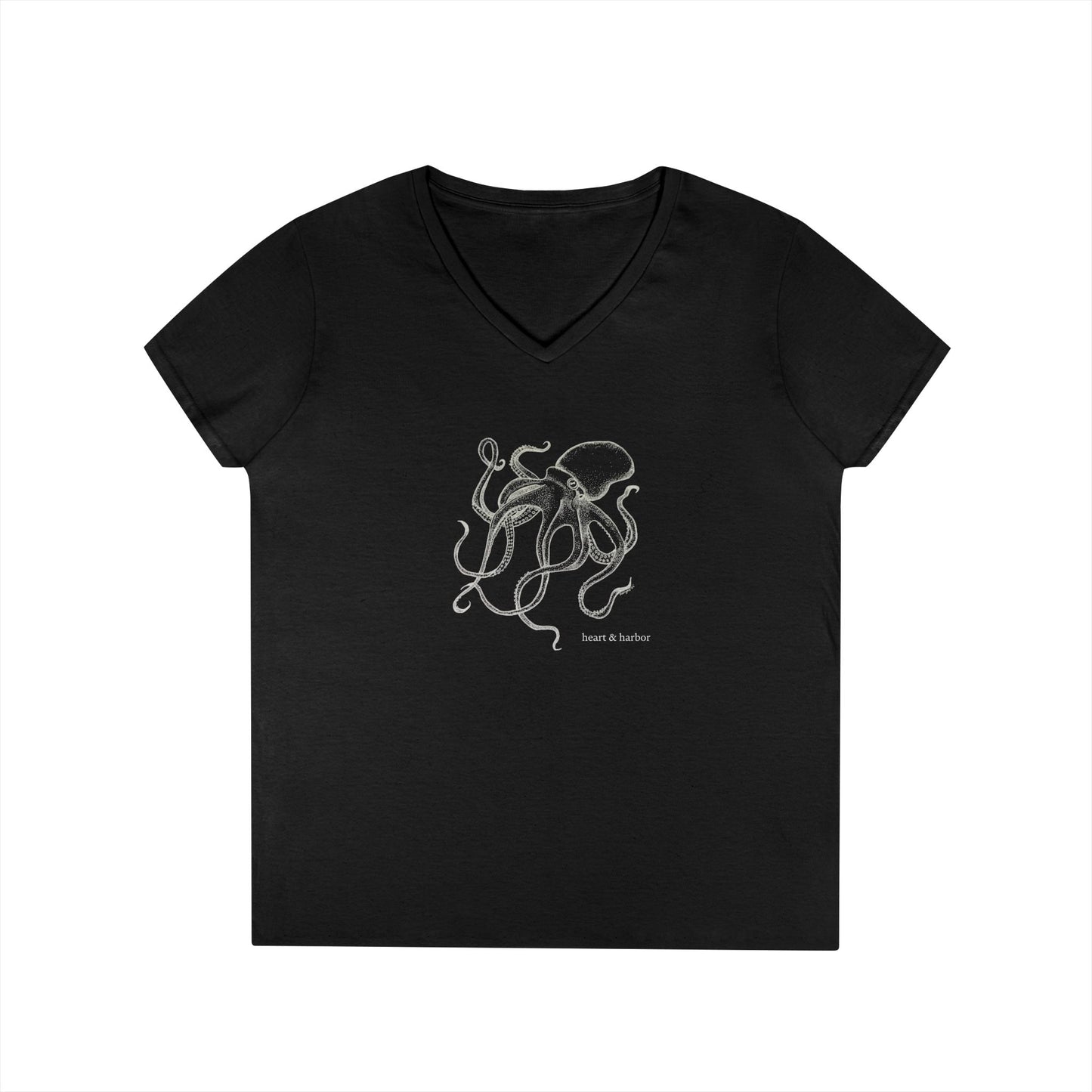 Octopus Ladies V-Neck T-Shirt | Hand-Drawn | Heart & Harbor | Multiple Colors