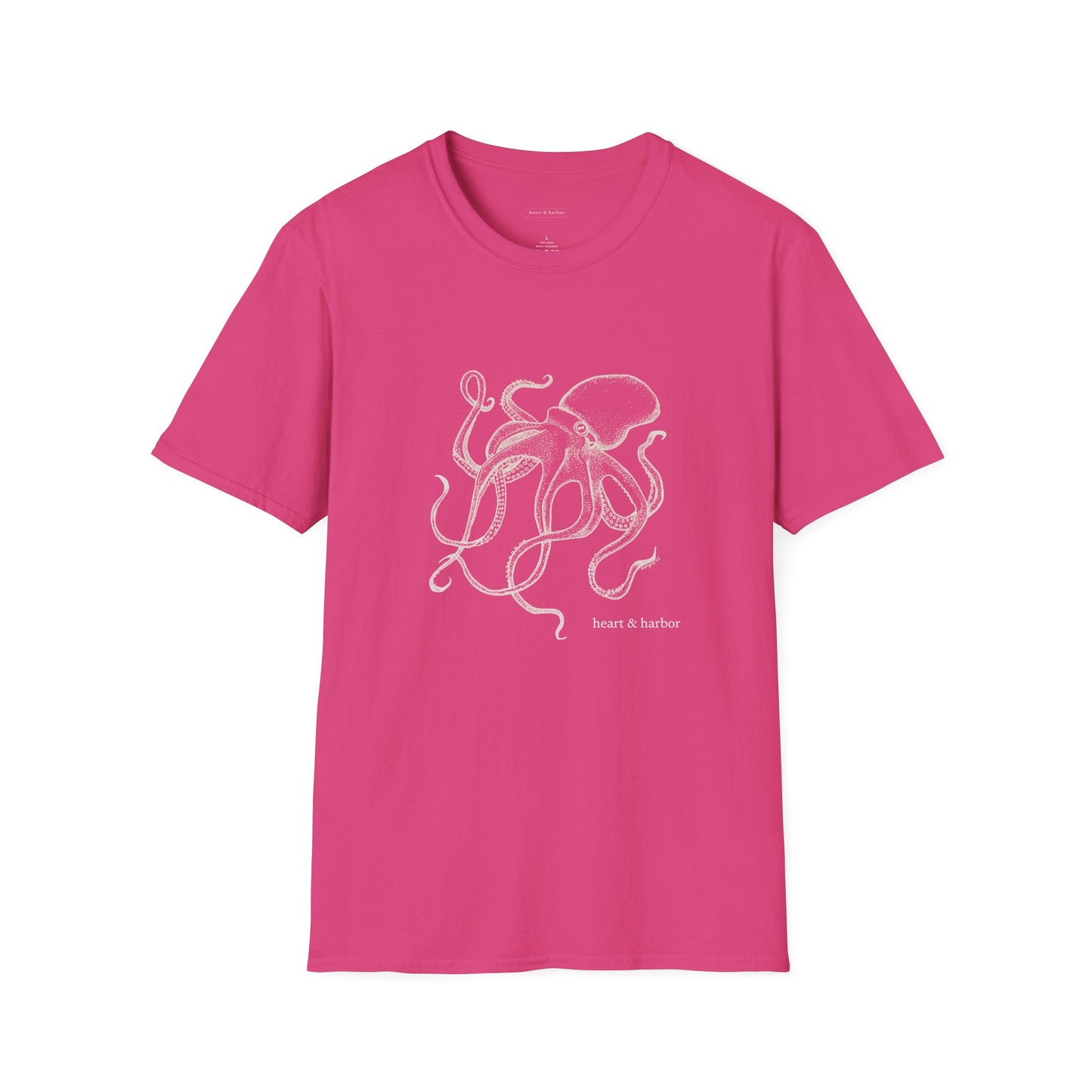 Bright Pink t-shirt with octopus design in white ink