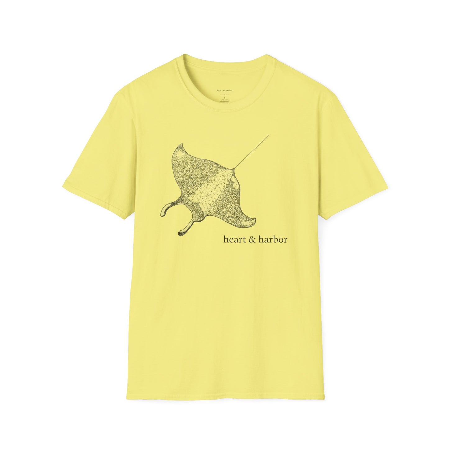 Yellow t-shirt with stingray graphic by heart & harbor