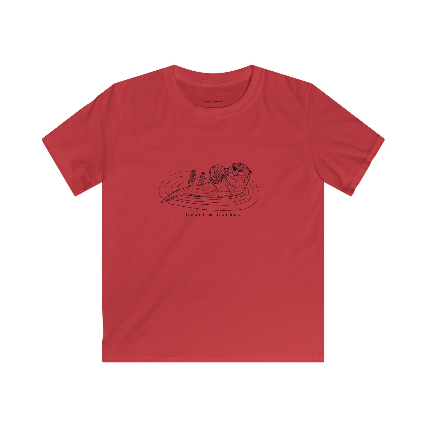 Red youth t-shirt with a hand-drawn sea otter