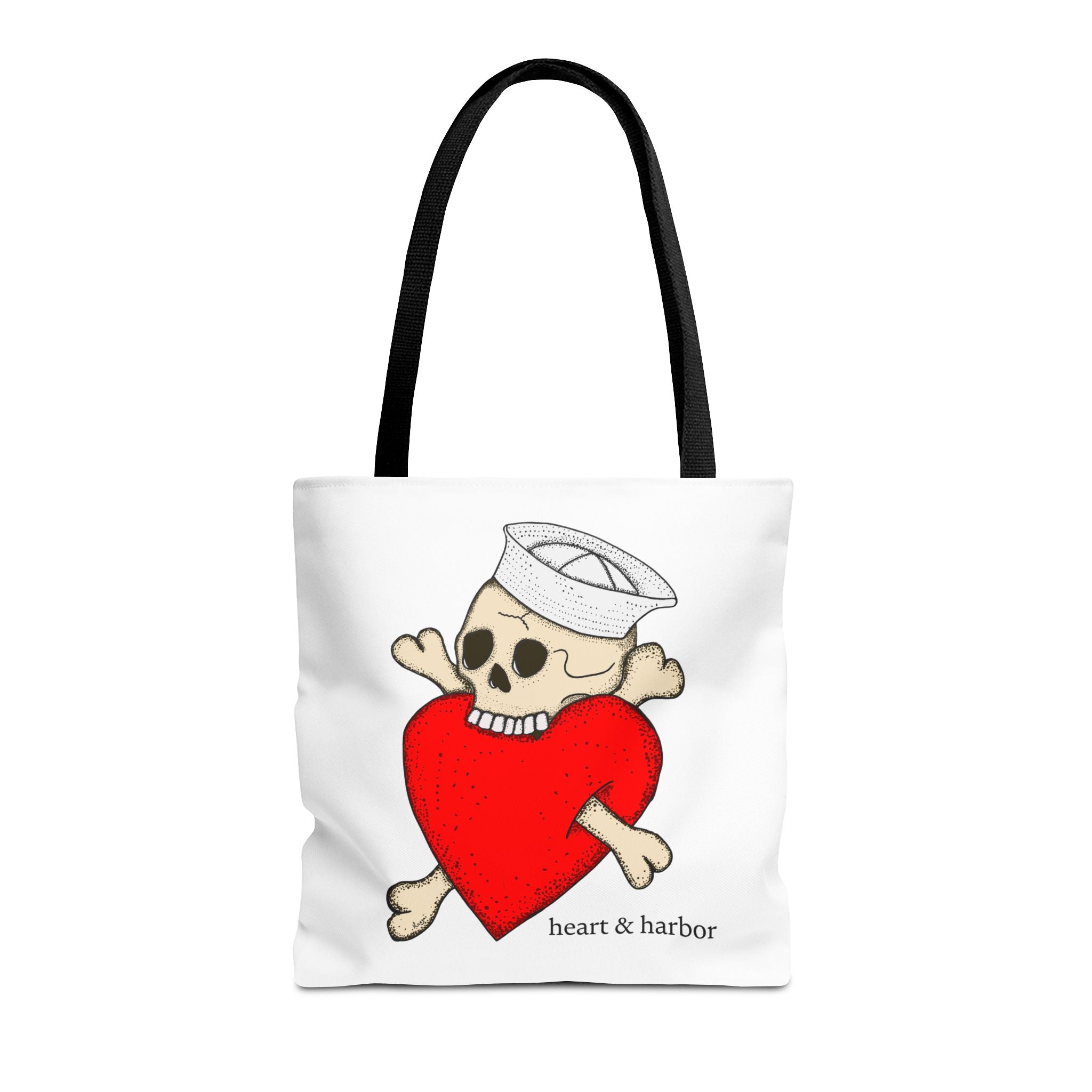 "Eat Your Heart Out" Sailor Skull Tote Bag | Durable Tote Bag | Heart & Harbor | White
