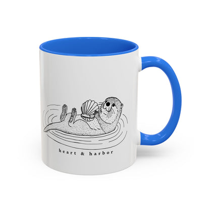 Sea Otter Accent Coffee Mug | Hand-Drawn Ocean Design | Heart & Harbor | Multiple Colors