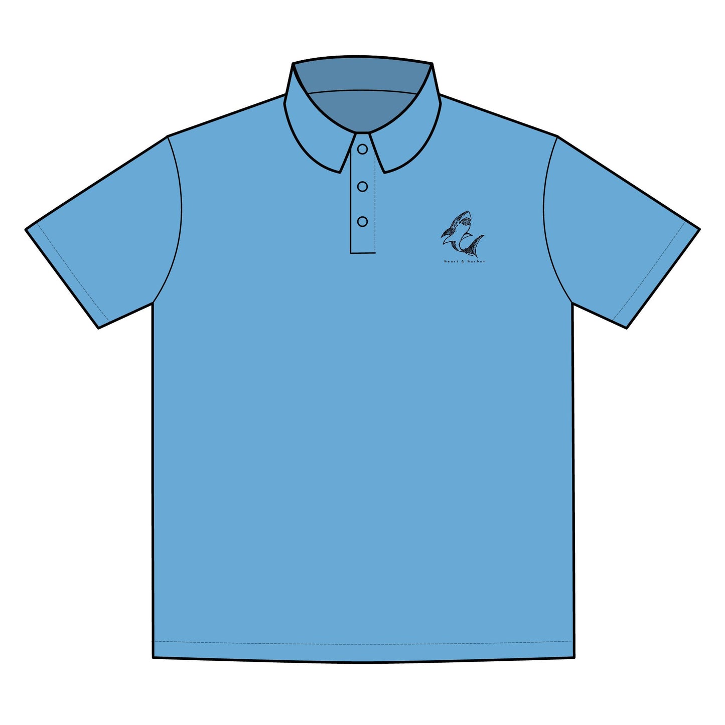 Hand-Drawn Shark Performance Polo | Moisture-Wicking Nautical Style | Heart & Harbor