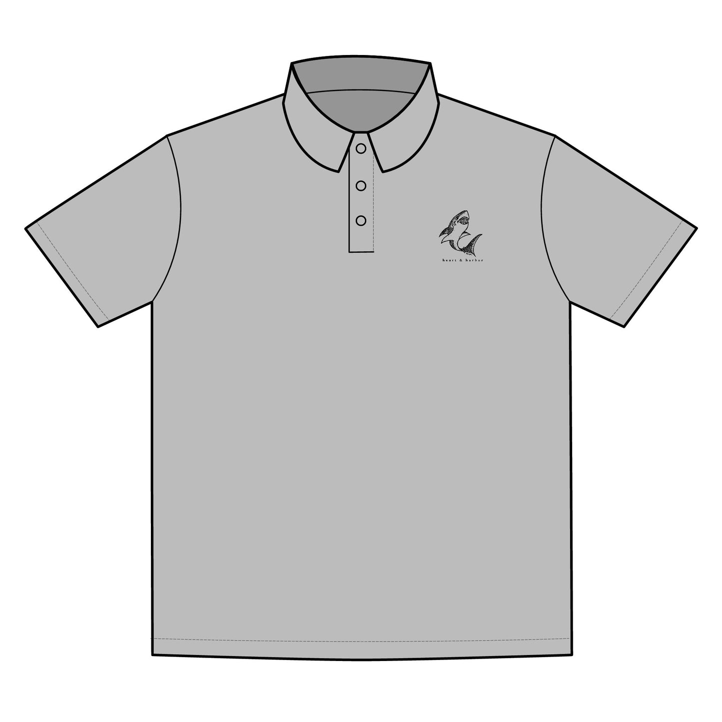 Hand-Drawn Shark Performance Polo | Moisture-Wicking Nautical Style | Heart & Harbor