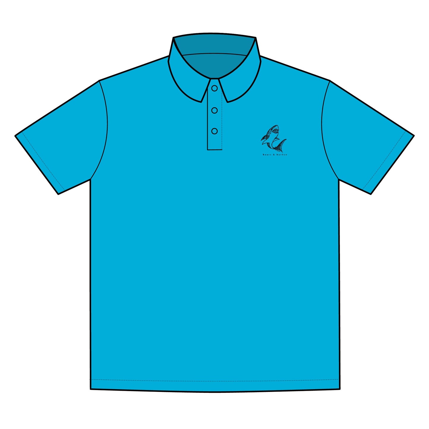 Hand-Drawn Shark Performance Polo | Moisture-Wicking Nautical Style | Heart & Harbor