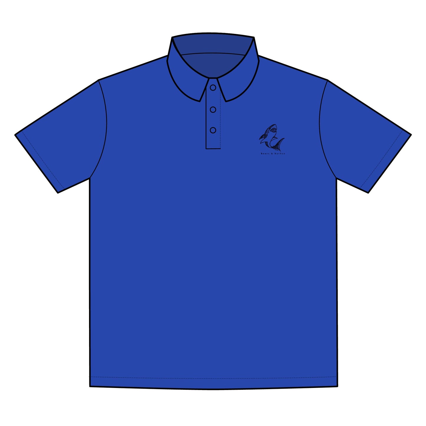 Hand-Drawn Shark Performance Polo | Moisture-Wicking Nautical Style | Heart & Harbor