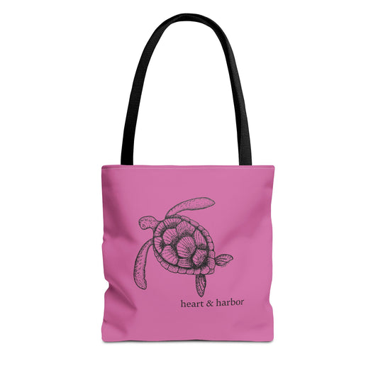 Pink Tote Bag with Hand Drawn Turtle Design