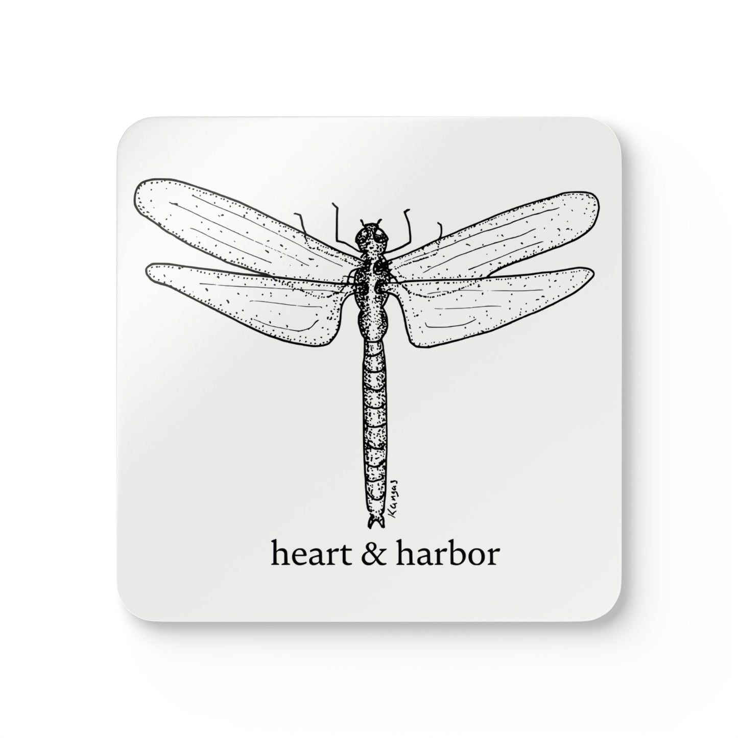 Hand-Drawn Dragonfly Coaster Set | Glossy Cork-Backed | Heart & Harbor | White