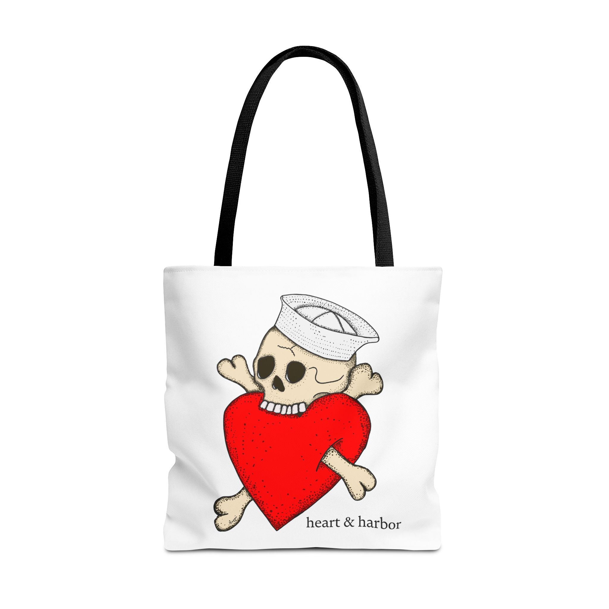 "Eat Your Heart Out" Sailor Skull Tote Bag | Durable Tote Bag | Heart & Harbor | White