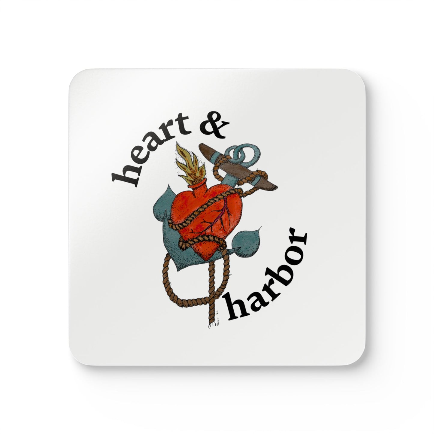 Heart & Harbor Official Logo Coaster Set | Glossy Cork-Backed Nautical Decor