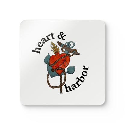 Heart & Harbor Official Logo Coaster Set | Glossy Cork-Backed Nautical Decor