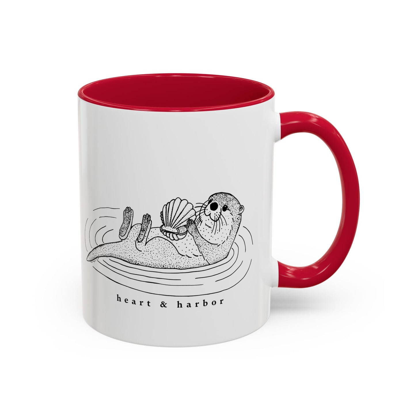 Sea Otter Accent Coffee Mug | Hand-Drawn Ocean Design | Heart & Harbor | Multiple Colors
