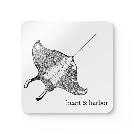 Manta Ray Coaster Set | Hand-Drawn | Glossy Cork-Backed | Heart & Harbor | White
