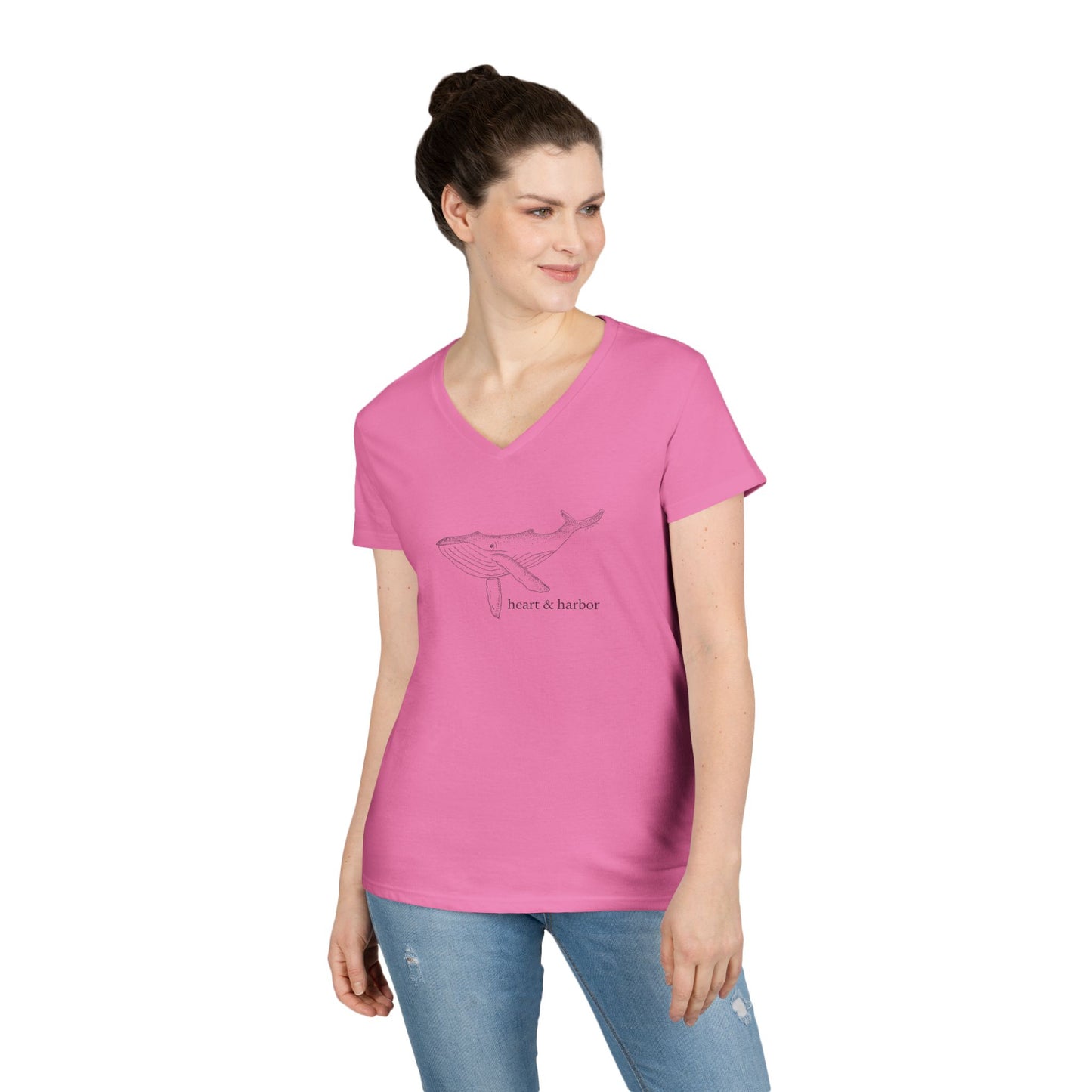 Whale Ladies V-Neck T-Shirt - Black Ink