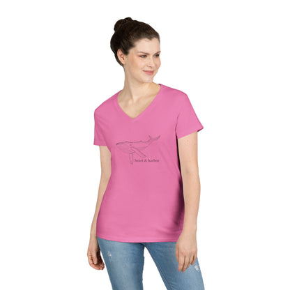 Whale Ladies V-Neck T-Shirt - Black Ink