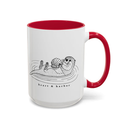 Sea Otter Accent Coffee Mug | Hand-Drawn Ocean Design | Heart & Harbor | Multiple Colors