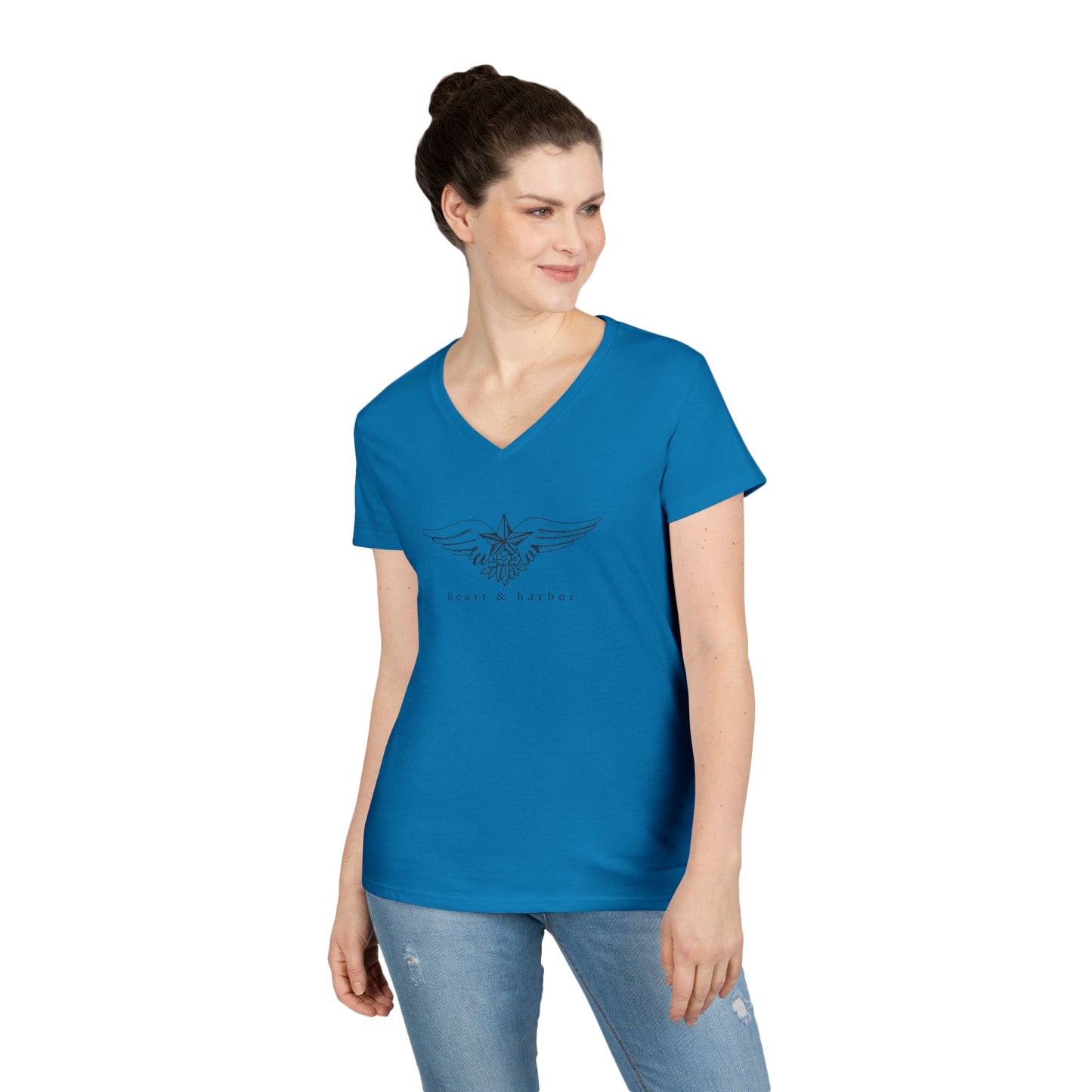 Ladies V-Neck Nautical Star Wings T-Shirt
