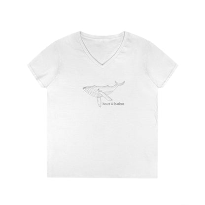 Whale Ladies V-Neck T-Shirt - Black Ink