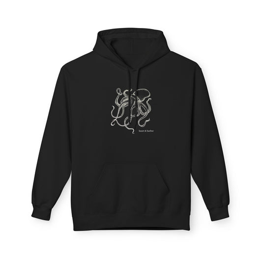 Octopus Hoodie - Hand-Drawn - Unisex Nautical Sea Life Sweatshirt - Black