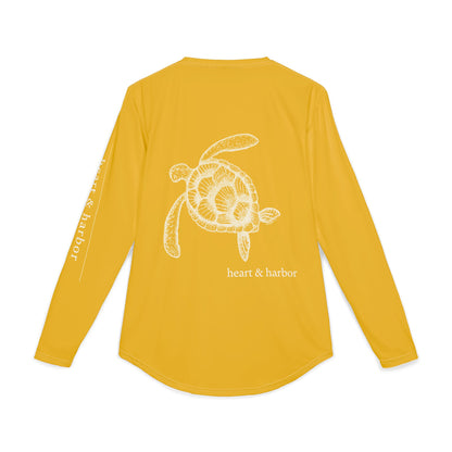 Sea Turtle UV Sun Protection Shirt: Hand-Drawn, Quick-Dry Long Sleeve Beach & Boating Tee (Yellow)