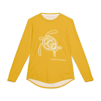 Sea Turtle UV Sun Protection Shirt: Hand-Drawn, Quick-Dry Long Sleeve Beach & Boating Tee (Yellow)