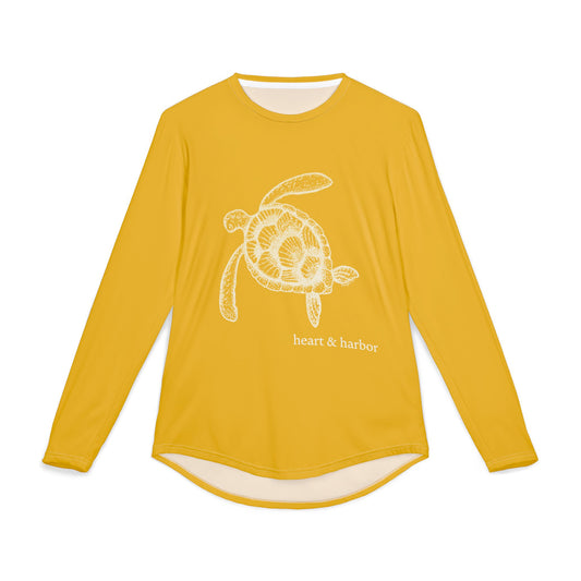Sea Turtle UV Sun Protection Shirt: Hand-Drawn, Quick-Dry Long Sleeve Beach & Boating Tee (Yellow)