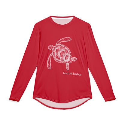 Sea Turtle UV Sun Protection Shirt: Hand-Drawn, Quick-Dry Long Sleeve Beach & Boating Tee (Red)