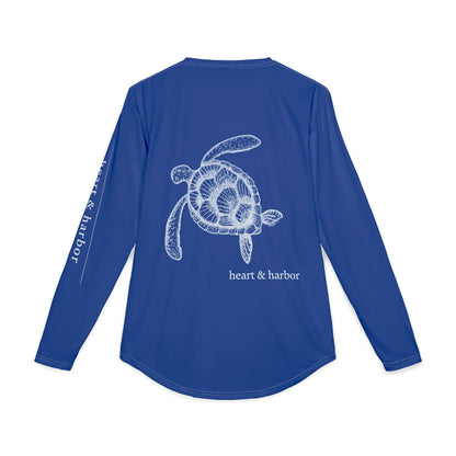 Sea Turtle UV Sun Protection Shirt: Hand-Drawn, Quick-Dry Long Sleeve Beach & Boating Tee (Blue)