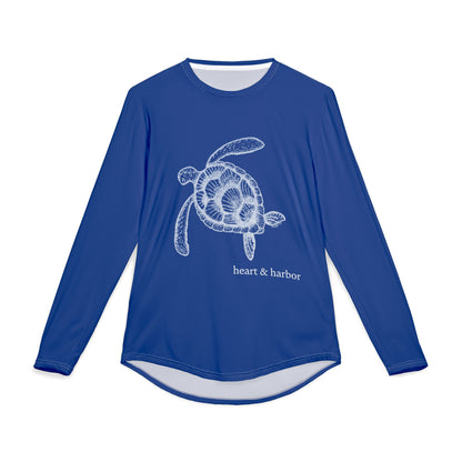 Sea Turtle UV Sun Protection Shirt: Hand-Drawn, Quick-Dry Long Sleeve Beach & Boating Tee (Blue)