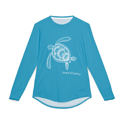 Sea Turtle UV Sun Protection Shirt: Hand-Drawn, Quick-Dry Long Sleeve Beach & Boating Tee (Turquoise)