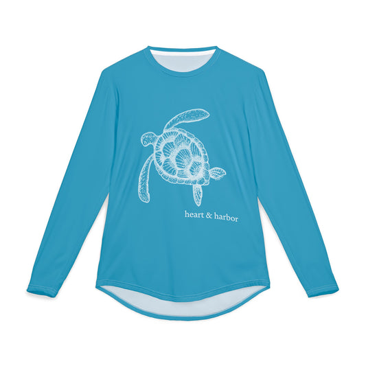 Sea Turtle UV Sun Protection Shirt: Hand-Drawn, Quick-Dry Long Sleeve Beach & Boating Tee (Turquoise)