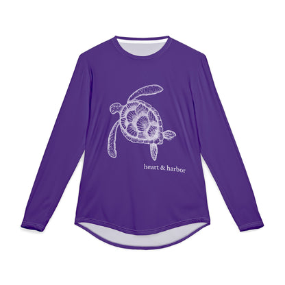 Sea Turtle UV Sun Protection Shirt: Hand-Drawn, Quick-Dry Long Sleeve Beach & Boating Tee (Purple)