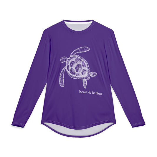 Sea Turtle UV Sun Protection Shirt: Hand-Drawn, Quick-Dry Long Sleeve Beach & Boating Tee (Purple)