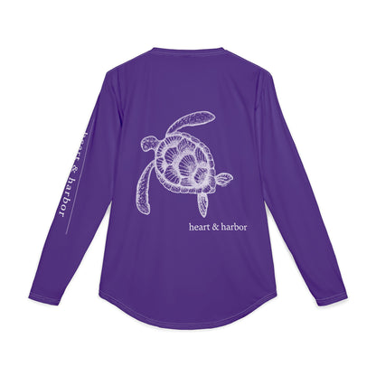 Sea Turtle UV Sun Protection Shirt: Hand-Drawn, Quick-Dry Long Sleeve Beach & Boating Tee (Purple)