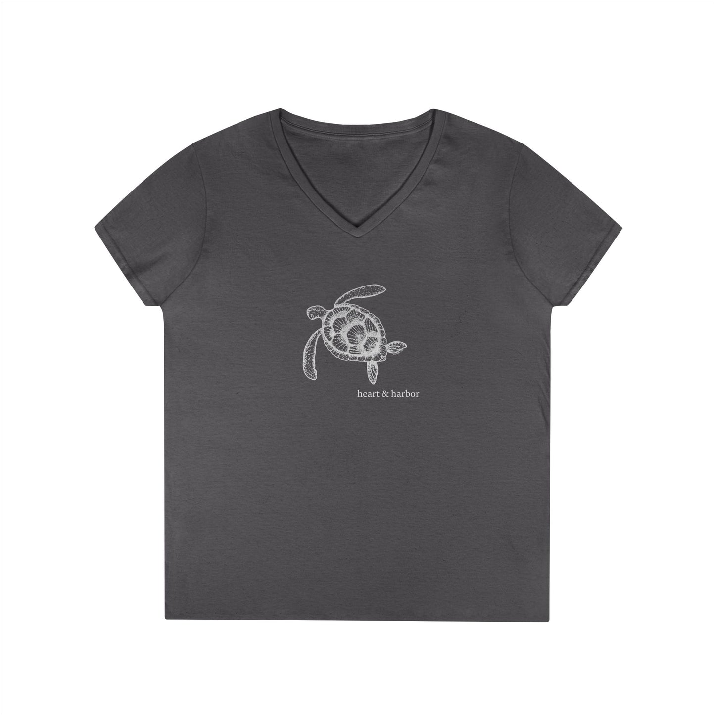 Sea Turtle V-Neck Tee | Women's Hand-Drawn Coastal Graphic T-Shirt