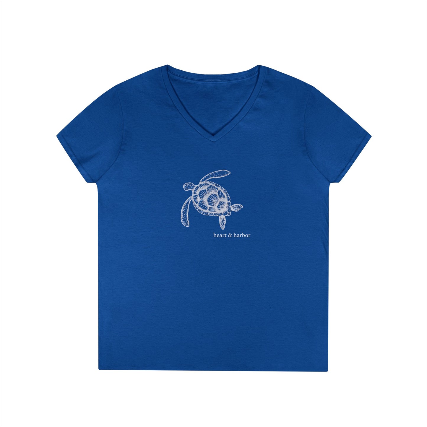 Sea Turtle V-Neck Tee | Women's Hand-Drawn Coastal Graphic T-Shirt
