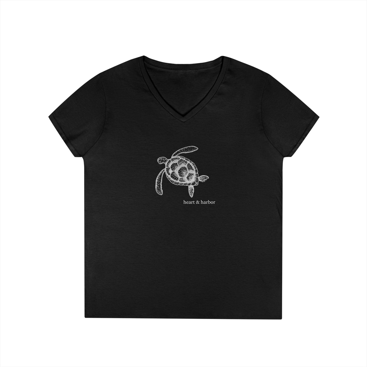 Sea Turtle V-Neck Tee | Women's Hand-Drawn Coastal Graphic T-Shirt
