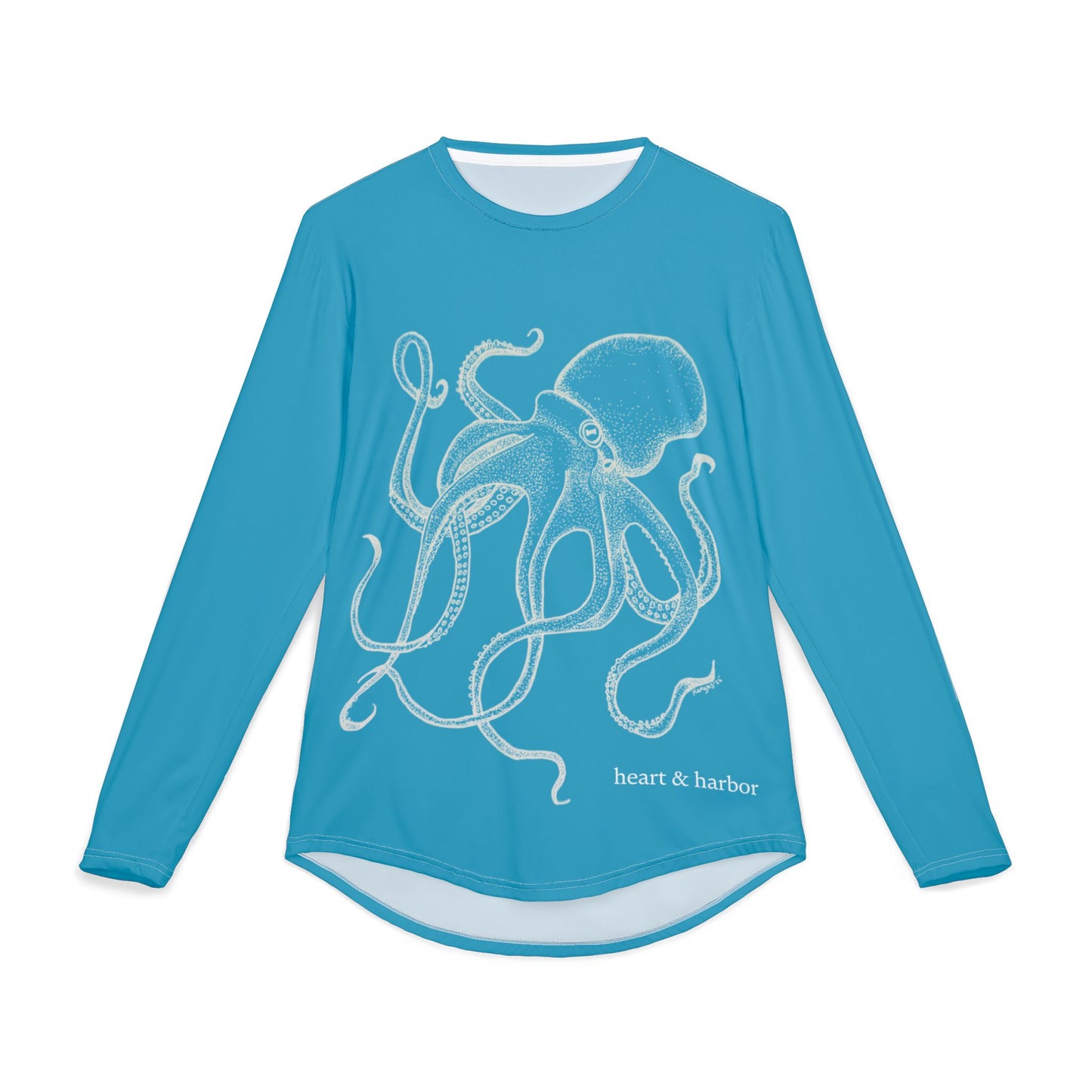 Octopus UV Sun Protection Shirt: Hand-Drawn, Quick-Dry Long Sleeve Beach & Boating Tee (Turquoise)