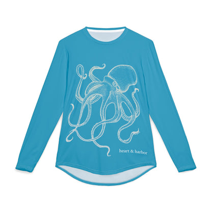 Octopus UV Sun Protection Shirt: Hand-Drawn, Quick-Dry Long Sleeve Beach & Boating Tee (Turquoise)