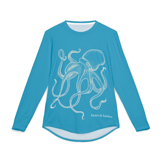 Octopus UV Sun Protection Shirt: Hand-Drawn, Quick-Dry Long Sleeve Beach & Boating Tee (Turquoise)