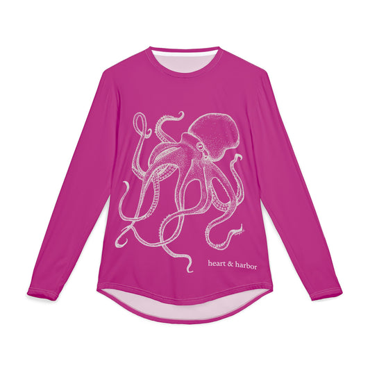 Octopus UV Sun Protection Shirt - Hand-Drawn  - Long Sleeve Fishing & Beach Tee - Pink