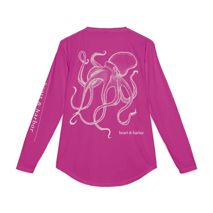 Octopus UV Sun Protection Shirt - Hand-Drawn  - Long Sleeve Fishing & Beach Tee - Pink