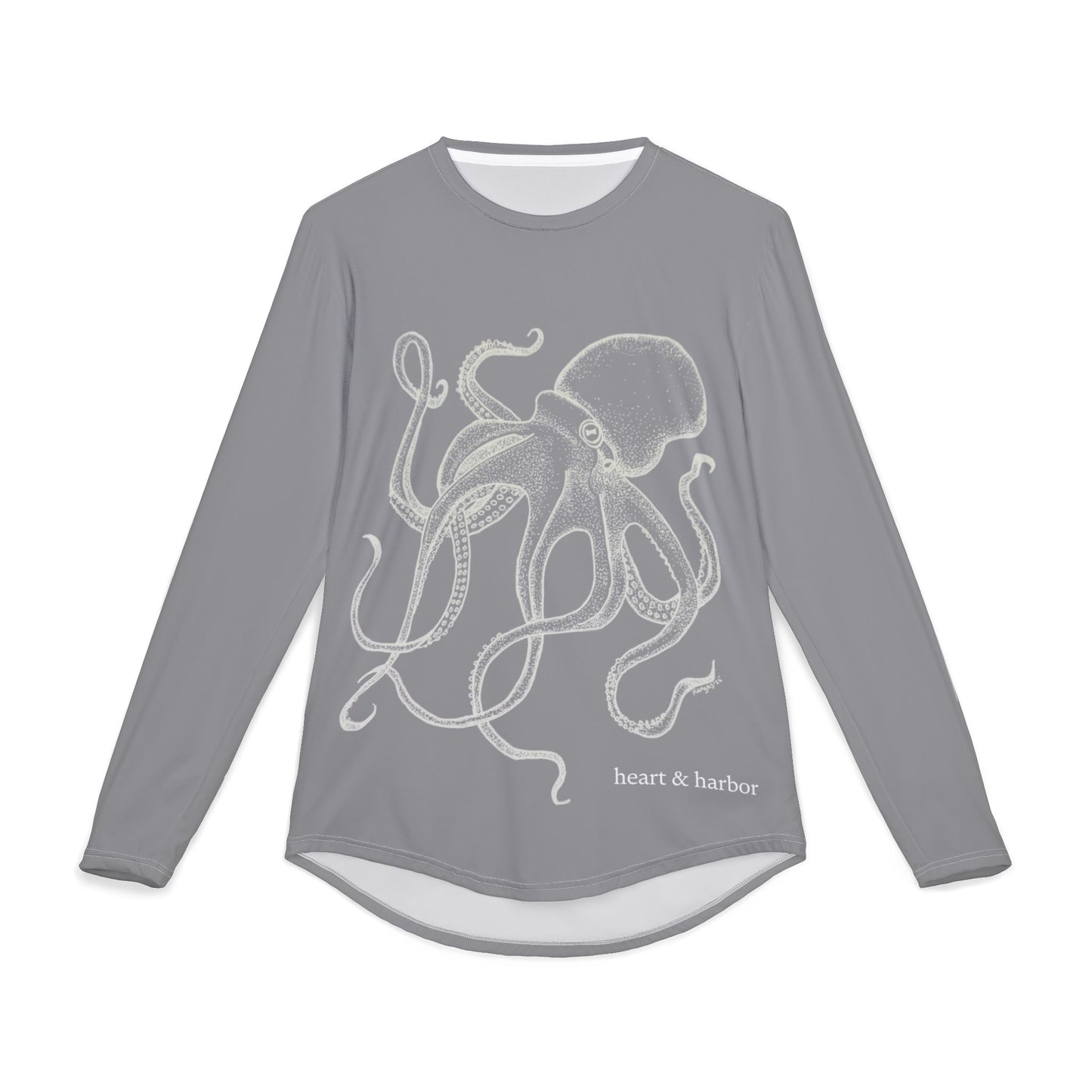Octopus UV Sun Protection Shirt - Hand-Drawn  - Long Sleeve Fishing & Beach Tee - Grey