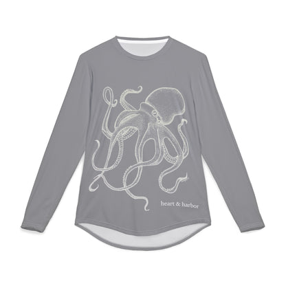 Octopus UV Sun Protection Shirt - Hand-Drawn  - Long Sleeve Fishing & Beach Tee - Grey