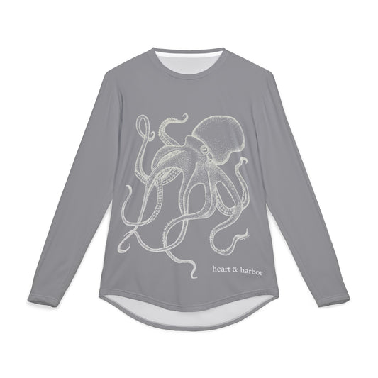 Octopus UV Sun Protection Shirt - Hand-Drawn  - Long Sleeve Fishing & Beach Tee - Grey