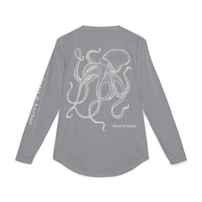 Octopus UV Sun Protection Shirt - Hand-Drawn  - Long Sleeve Fishing & Beach Tee - Grey